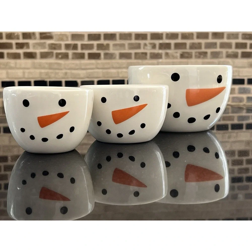 Snowman Measuring Cup‎ Set by Sur La Table Nesting Bowls Snowman Face Set of 3